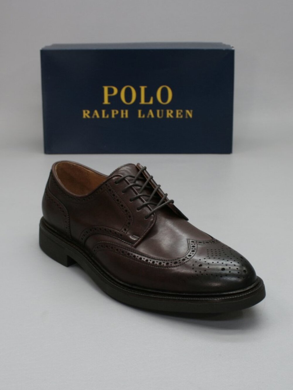Polo Ralph Lauren Men's 9.5 Asher Wingtips Brown Calf Leather Oxford Dress Shoes